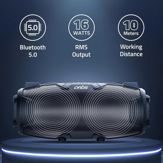 Artis BT36 Wireless Bluetooth Speaker with USB, FM, TF Card, AUX in, Wired Mic with Shoulder Strap (Black)