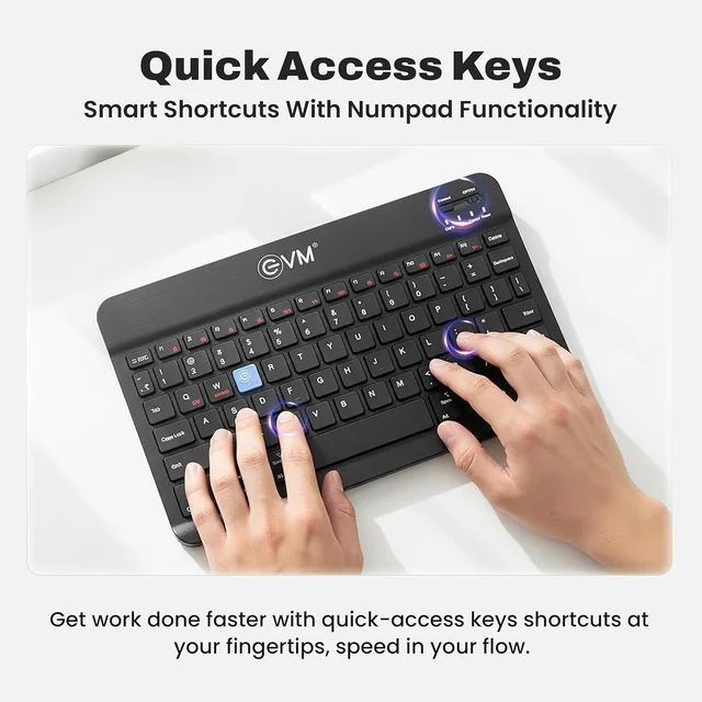 EVM EnEdge 9.7" Ultra-Slim Bluetooth Keyboard With Type-C Rechargeable Battery | Tablet, Smartphone & Laptop | Compact Lightweight Design | Bluetooth 5.0 | ABS Build (BLACK)
