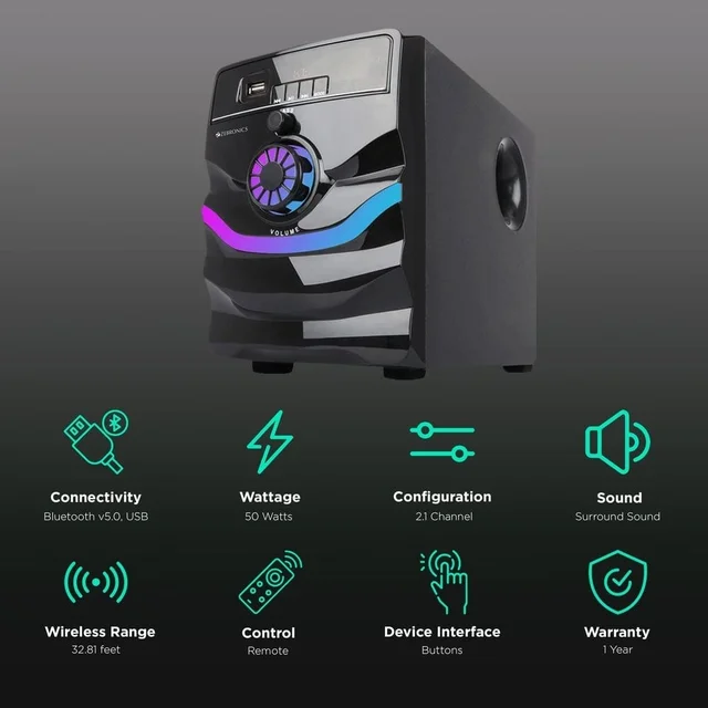 ZEBRONICS Zeb-Rainbow 2.1 Multimedia Speaker With Bluetooth/AUX/UB/FM (BLACK)