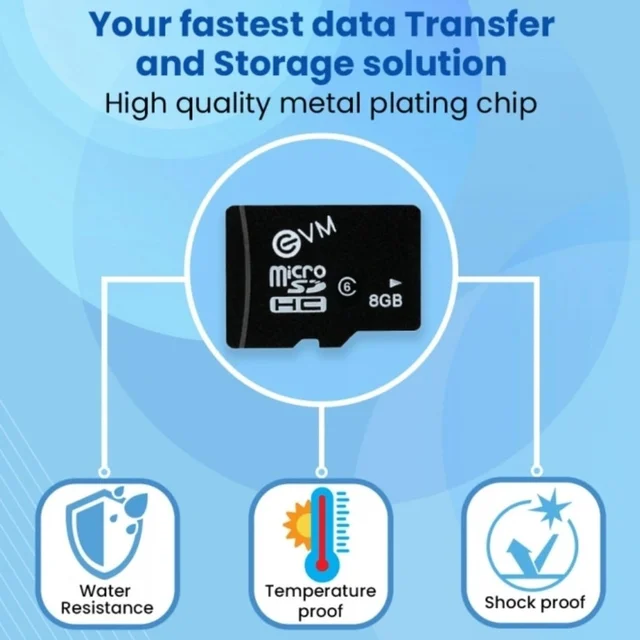 EVM Micro SD Card 8GB SD HC Class 10 100 MB/S (BLACK) - 8 GB