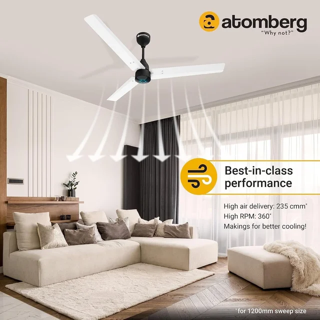 atomberg Renesa 1200mm BLDC Ceiling Fan with Remote Control | BEE 5 star Rated Energy Efficient Ceiling Fan | High Air Delivery with LED Indicators | 2+1 Year Warranty (White & Black) - White & Black