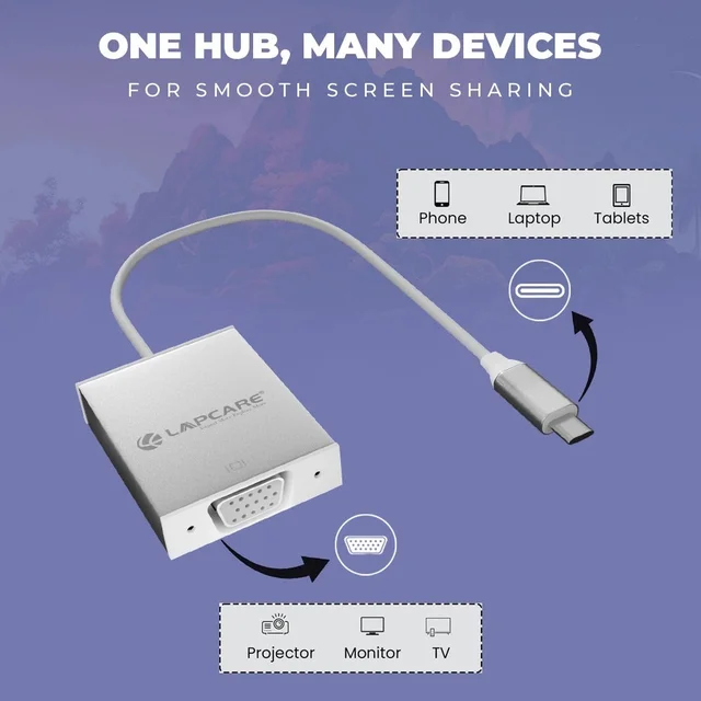 LAPCARE Lapcare Type-C to VGA Converter With 20CM Cable | 1080p Full HD Support | USB 3.1 Type C | Plug & Play | Compact 20cm Cable | Wide Support Devices
