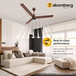 atomberg Renesa 1200mm BLDC Ceiling Fan with Remote Control | BEE 5 star Rated Energy Efficient Ceiling Fan | High Air Delivery with LED Indicators | 2+1 Year Warranty (Matt Brown) - Matte Brown