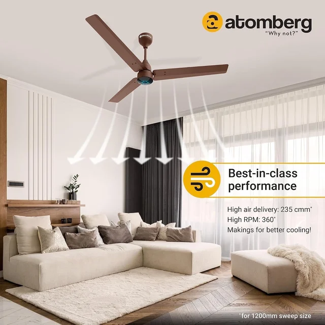 atomberg Renesa 1200mm BLDC Ceiling Fan with Remote Control | BEE 5 star Rated Energy Efficient Ceiling Fan | High Air Delivery with LED Indicators | 2+1 Year Warranty (Matt Brown) - Matte Brown