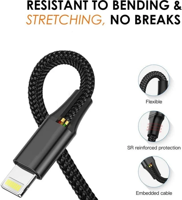 LAPCARE Lapcare (LTC-090) Hook USB to 3 in 1 Braided Charging Cable With Metal Shell 1.5M Cable (Black)