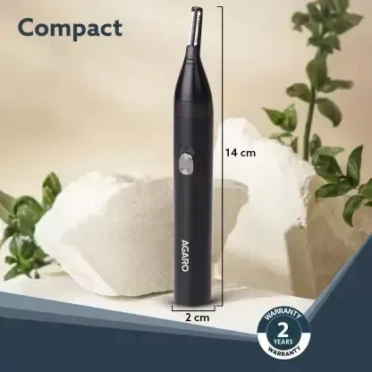 AGARO NT1727 Nose & Ear Trimmer, Eyebrow Trimming, Rechargeable, Stainless Steel Blade, Trimmer 120 min Runtime 1 Length Settings (Black)