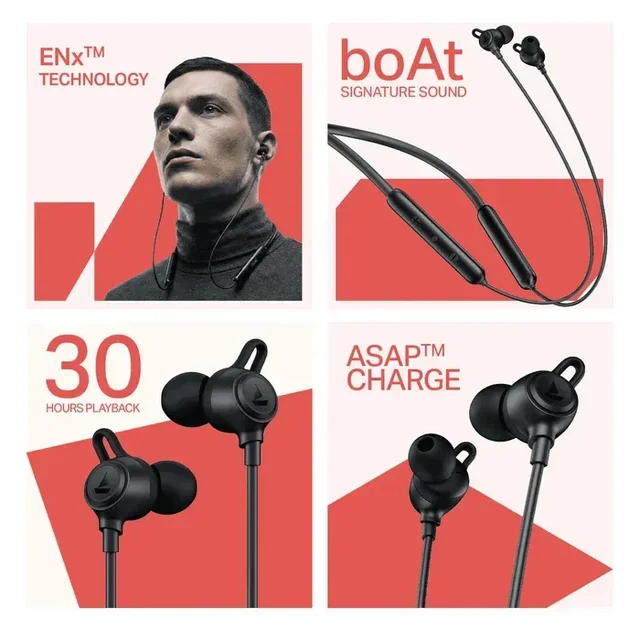 BOAT boAt Rockerz Strive Wireless Neckband with ENx™ Technology, 30 Hours Playtime, ASAP™ Charge, Bluetooth v5.3, Beast™ Mode