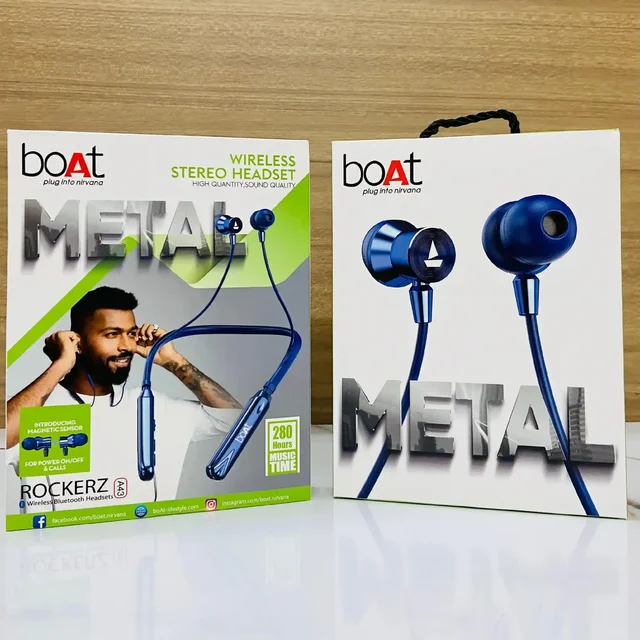 Boat (Copy) Boat Rockerz A43 Wireless Bluetooth Headsets Magnetic On Off Double Pecking Wireless Nackband 280Hrs Music Time, (Black) - Black