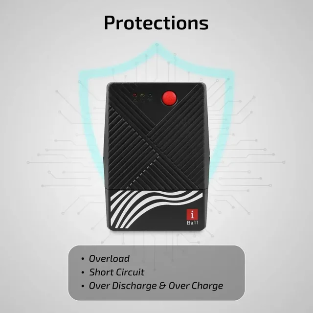 i-Ball iBall Nirantar UPS-621V Uninterruptible Power Supply Delivers 230 V Line-interactive | Overload Protection | Automatic Voltage Regulation | Auto Restart Rack-mount Model UPS with Overload Protection | 3 Outlet Plugs | Generator Compatible For Office Computers (BLACK)