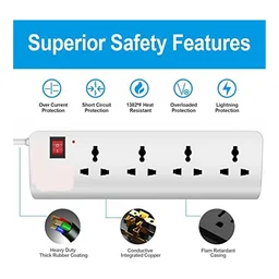 Shreyam SE-178 4 Way Extension | Switch With Indicator | 5 Meter Length (White)