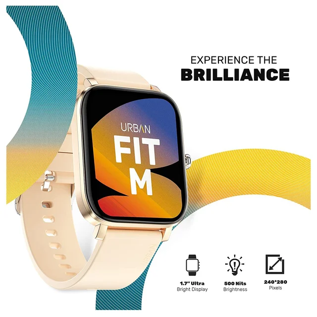 Urban Fit M | 1.7" Bright Display | 500 Nits | 60 Sports Mode | IPX68 Resistance Smartwatch (Gold)
