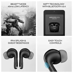 BOAT Boat Airdopes 213 | Wireless Earbuds With 50 Hours Playback | BEAST™ Mode & ENX™ Calling (BLACK)