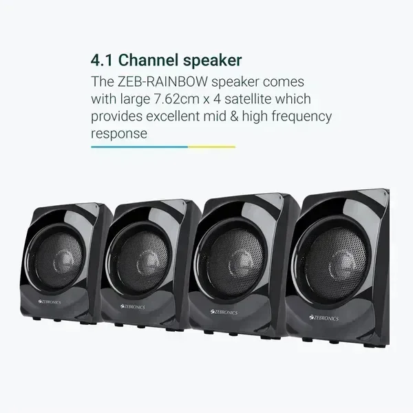 ZEBRONICS Zeb-Raindow 4.1 Multimedia Speaker With Bluetooth/AUX/USB/FM (BLACK)