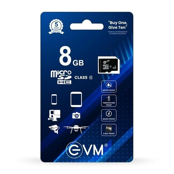 EVM Micro SD Card 8GB SD HC Class 10 100 MB/S (BLACK) - 8 GB