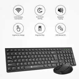 PORTRONICS Portronics Key7 Wireless Keyboard & Mouse Combo | 2.4GHz USB Receiver | 10m Wireless Range | 12 Shortcut Keys | 1600 DPI Adjustable Mouse | Copilot AI Support | Plug & Play for Laptop & PC (Black)