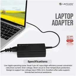 LAPCARE Lapcare Compatible Adapter For Lenovo Laptop 20V | 3.2A | 65W USB Square tip With Pin (BLACK)