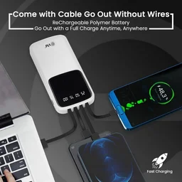 EVM EnCase Plus 10000mAh Power Bank | Inbuilt 4-in-1 Cables | LED Digital Display | Li-Polymer Battery | USB & Type-C Output (WHITE)