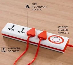 V GRAND V Grand Jayco Power Strip Spike Guard | 1 Switch & 4 Socket | Jayco Power Strip | With Indicator Switch 3 Meter Cord Length | 240 Volts (WHITE & RED) - 3 Meter
