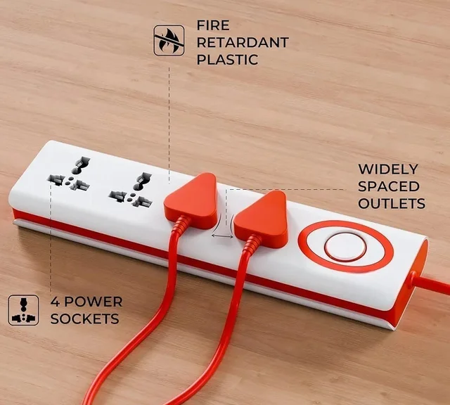 V GRAND V Grand Jayco Power Strip Spike Guard | 1 Switch & 4 Socket | Jayco Power Strip | With Indicator Switch 3 Meter Cord Length | 240 Volts (WHITE & RED) - 3 Meter