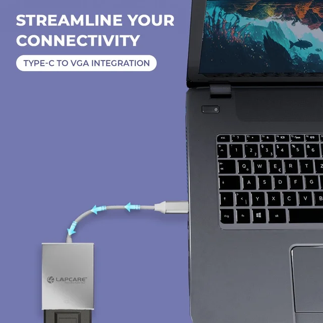 LAPCARE Lapcare Type-C to VGA Converter With 20CM Cable | 1080p Full HD Support | USB 3.1 Type C | Plug & Play | Compact 20cm Cable | Wide Support Devices