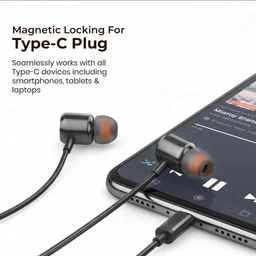 VNV Sonic-01 Magnetic Type-C Earphone | 10Mm Bass Drivers | Inline Control | Comfort Fit Earphone Wired Headphones With Mic Stereo Earphone (BLACK)