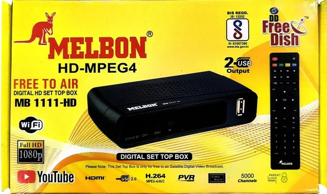 MELBON MB 1111-HD Digital HD Set Top Box Free Dish Unlimited Entertainment | Free to Air | Full HD 1080P | HDMI Connectivity | 5000 Channels | (Black)