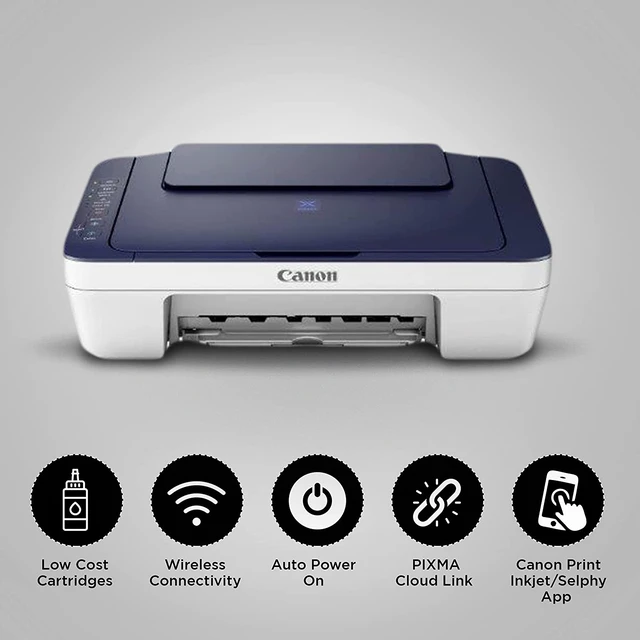 Canon PIXMA E477 All-in-One Wireless Ink Efficient Color Printer (White/Blue)