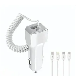 RD 4 In 1 Fast Car Charger 20W with USB Port | Dual Type-C | Micro USB & iPin Cable | Universal Multi Device Car Adapter For Smart Phones (WHITE)