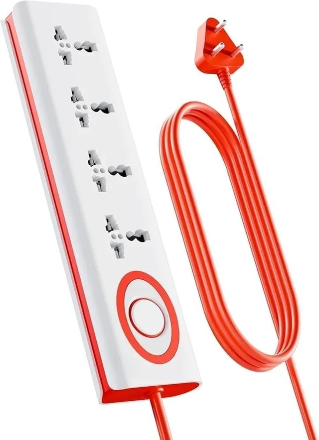 V GRAND V Grand Jayco Power Strip Spike Guard | 1 Switch & 4 Socket | Jayco Power Strip | With Indicator Switch 3 Meter Cord Length | 240 Volts (WHITE & RED) - 3 Meter