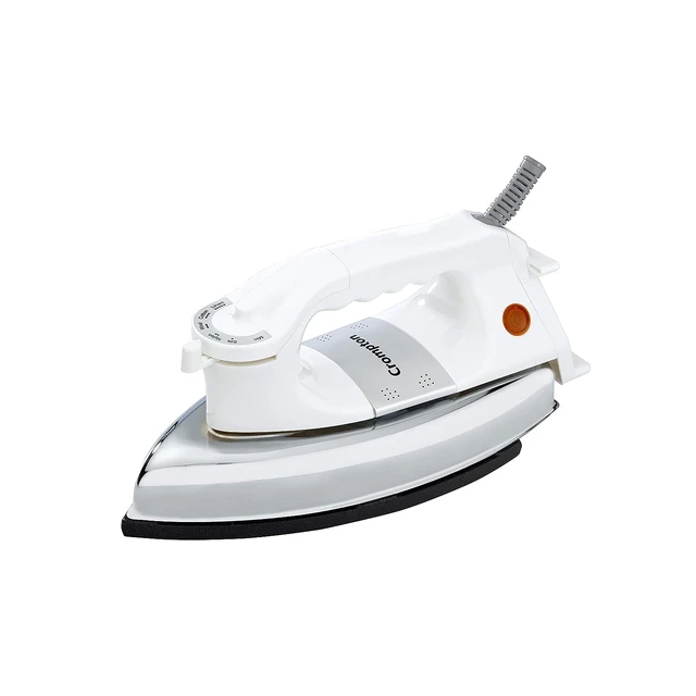Crompton ACGEI-Rhino 1000-Watt Heavy weight Dry Iron with Non Stick Teflon Coating (White & Silver)