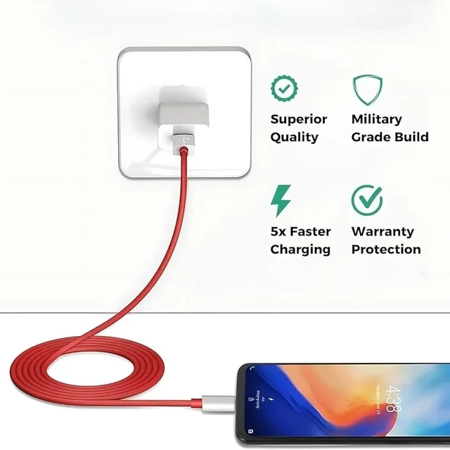 Morbi Charge - x3 65W Fast Charge Supports Warp, Super VOOC, Dash, Fast & Super Fast Charging Adaptor With Cable (RED)
