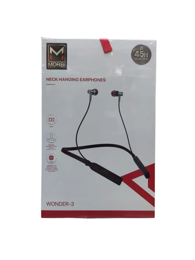 MORBI Morbi Wonder-3 Neck Hanging Earphones 45Hrs Music Time (Black) - Black