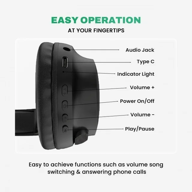 EVM Evm EnSonic Wireless Headphone With Mic (EVM-WHF-01) 40Hrs Playback Time (BLACK) - Black
