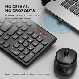 PORTRONICS Portronics Key7 Wireless Keyboard & Mouse Combo | 2.4GHz USB Receiver | 10m Wireless Range | 12 Shortcut Keys | 1600 DPI Adjustable Mouse | Copilot AI Support | Plug & Play for Laptop & PC (Black)