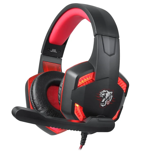 enter GANGSTA Wired Gaming Headphone with 40mm Driver, Adjustable Headband with LED Lights and Passive Noise Cancellation with Free Y Splitter ( Black & Red)