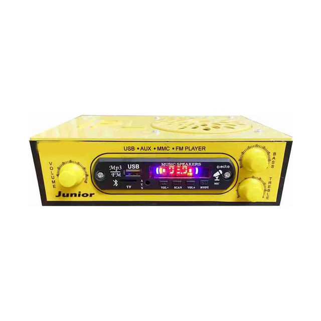 Hi-Tech Junior AC/DC Speaker with Bluetooth, USB, AUX, SD Card & FM Radio 100W AV Amplifier (Yellow)