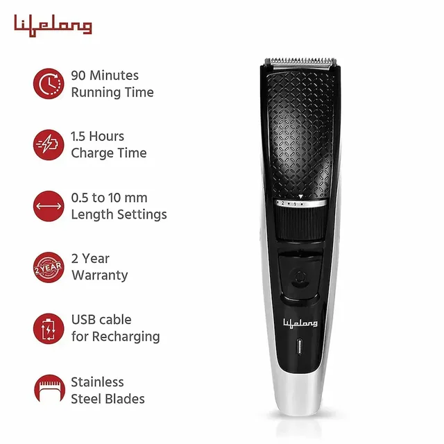 LIFELONG LifeLong (LLPCM19) Beard Trimmer For Men With Quick & Fast Charge 1.5 Hrs | 90 Mins Run-time | Cord & Cordless Use | 20 Length Settings (BLACK)