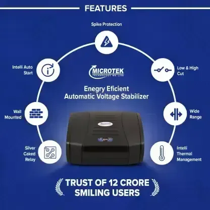Microtek EMT 1390 Energy Efficient Automatic Voltage Stabilizer for LED TV 50", 55", 65" (Black)