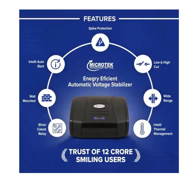 Microtek EMT1390 Digital Automatic Voltage Stabilizer 90V-300V (Black)