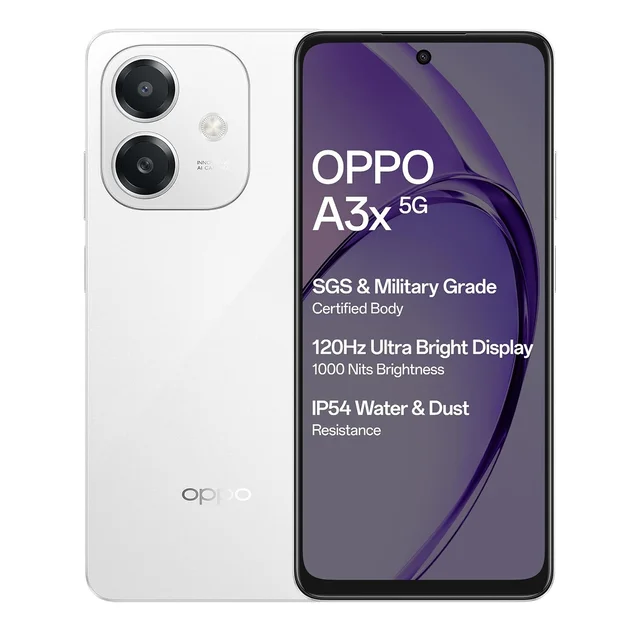 OPPO A3x 5G 4GB RAM, 128GB Storage |6.67” HD+ 120Hz Refresh Rate Screen | 45W SUPERVOOC (Starlight White) - Starlight White, 4+128