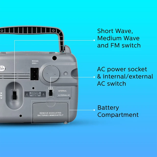 Philips Radio Trishul RL118/94 with MW/SW/FM Bands, 200mW RMS sound output, Built in Rechargeable Battery (Sliver)