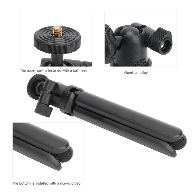 VEV Phone Tripod, Black Mini Tripod Multifunction Collapsible 6cm-9cm Stretchable with Phone Clamp for Phones