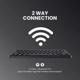 Portronics Bubble Multimedia Wireless Keyboard 2.4 GHz & Bluetooth 5.0 Connectivity, Noiseless Experience, Compact Size, Shortcut Keys Function for iOS iPad Air, Pro, Mini, Android, Windows Tablets PC Smartphone (Black)