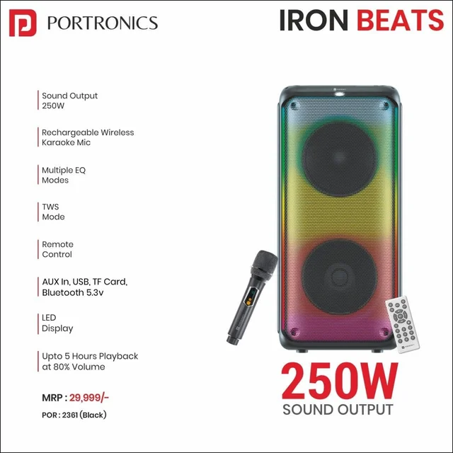 Portronics Iron beats 250wt Party speaker (Black)