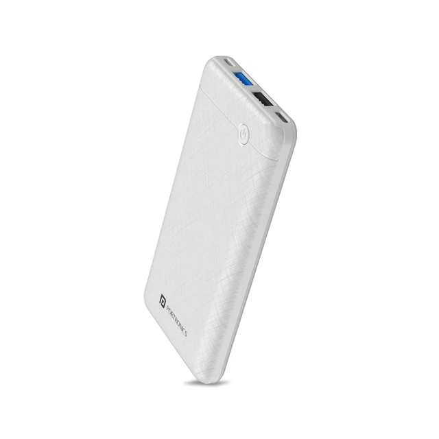 Portronics Power Brick II 10000 mAh, 2.4A 12w Slim Power Bank with Dual USB Output Port for iPhone, Anrdoid & Other Devices (White)