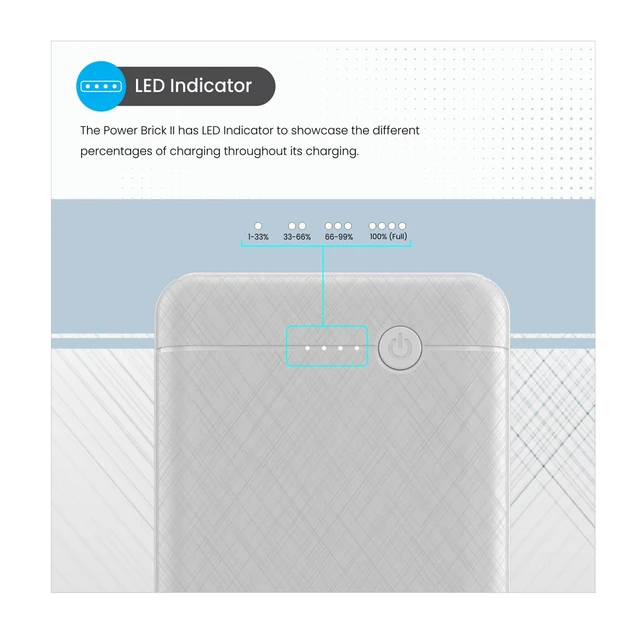 Portronics Power Brick II 10000 mAh, 2.4A 12w Slim Power Bank with Dual USB Output Port for iPhone, Anrdoid & Other Devices (White)