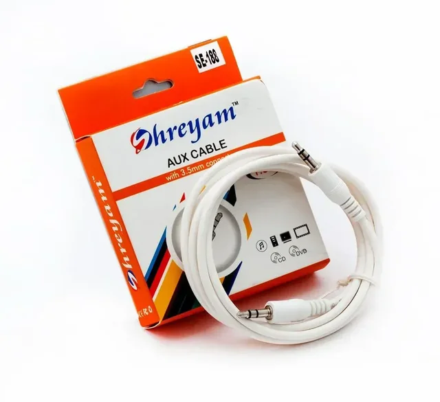 Shreyam SE-188 AUX Cable with 3.5MM Connector | 3M Cable Length (White) - White, 3M