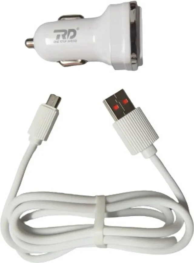 RD 3A Max Output Dual USB Car Charger With Micro USB | Adapter Compatible with Most Cars & Cellular Phones (WHITE)