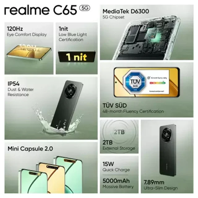 Realme C65 5G 4GB RAM | 128GB Storage (Glowing Black) - Glowing Black