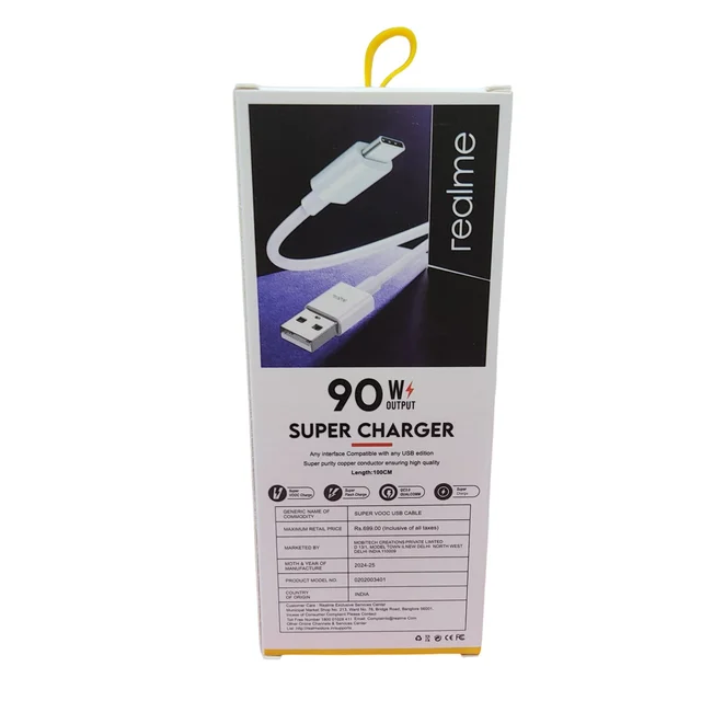 VEV Realme Data Cable Fast Charging | Type-C | 90W Output | Super Charger (White)